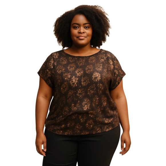 MICHAEL Michael Kors Tops - MICHAEL Michael Kors Plus Size Brown Sequined T-Shirt